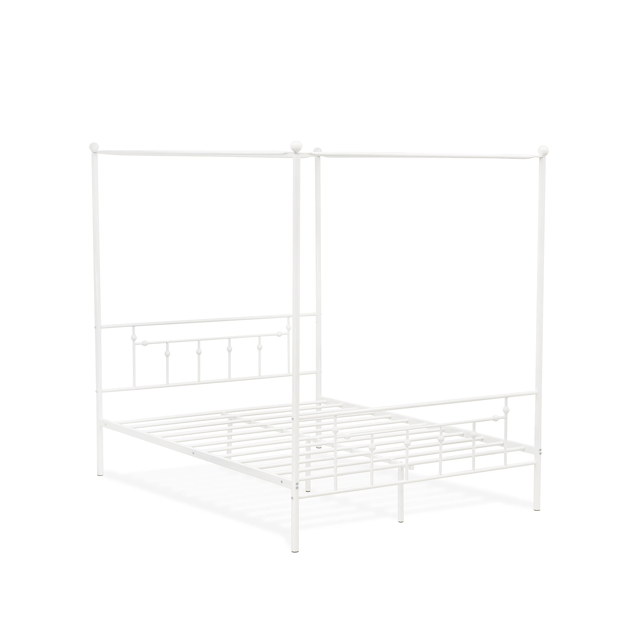 East West Furniture ATQCWHI Anniston Queen Bed with Luxurious Style Headboard and Footboard - Canopy Metal Frame in Powder Coating White